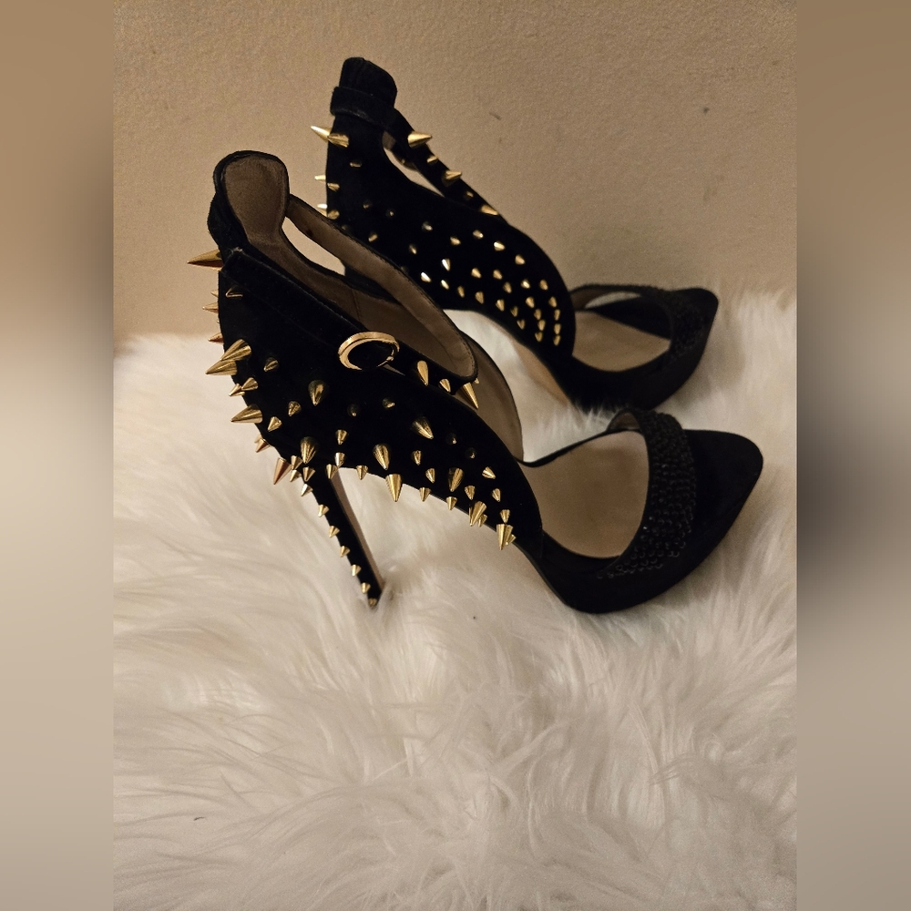 Zara Women's Suede Studded Platform Sandal Shoe Size 39/ US 8 Black